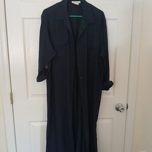 Silk Navy Maxi Shirt Dress/Duster